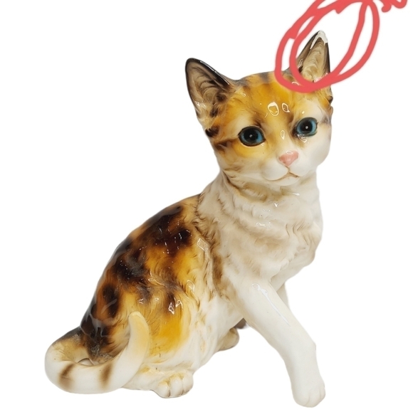 VINTAGE LEFTON BROWN TABBY Cat Figurine Large 7.25 inches circa 1960 flawed - Picture 2 of 11